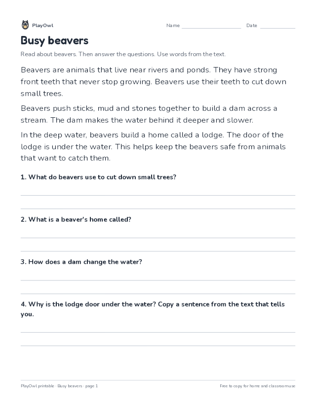 Busy beavers: reading passage for Grades 2–3, page 1 preview
