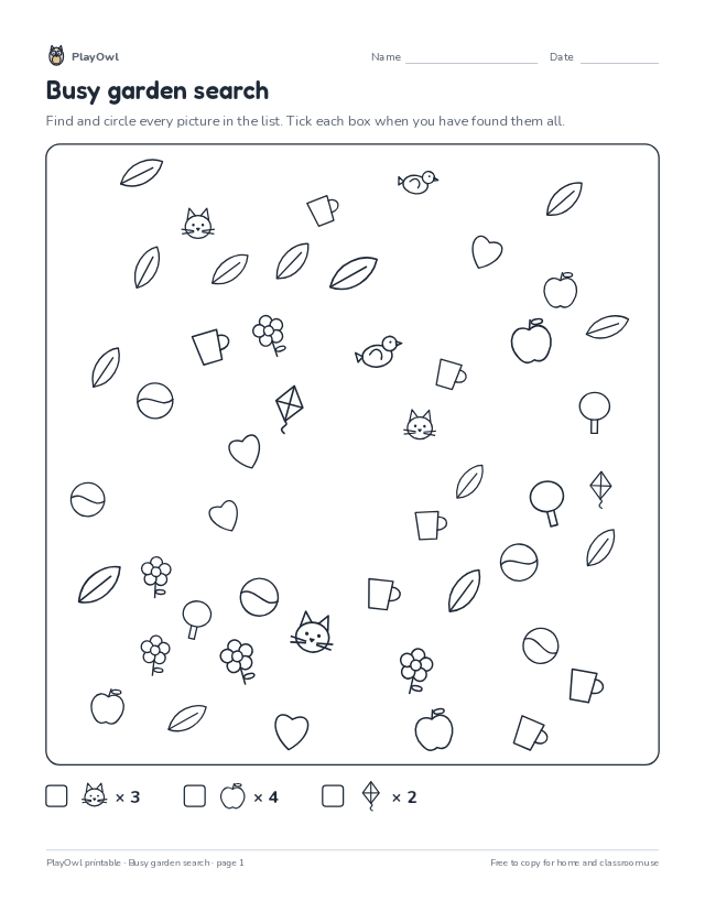Busy garden search: hidden picture puzzle for Grades 1–2, page 1 preview