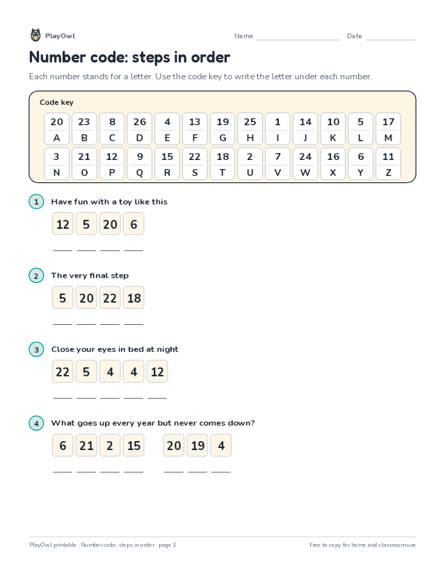 Number code: steps in order: secret code puzzle for Grade 1, page 1 preview