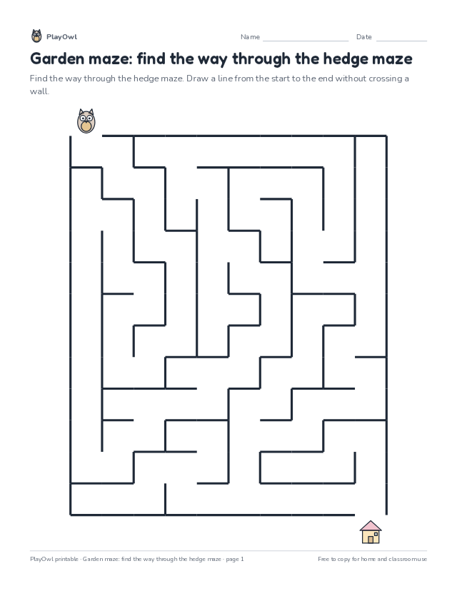 Garden maze: find the way through the hedge maze: maze for Grade 1, page 1 preview