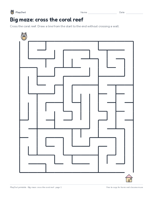 Big maze: cross the coral reef: maze for Grade 1, page 1 preview