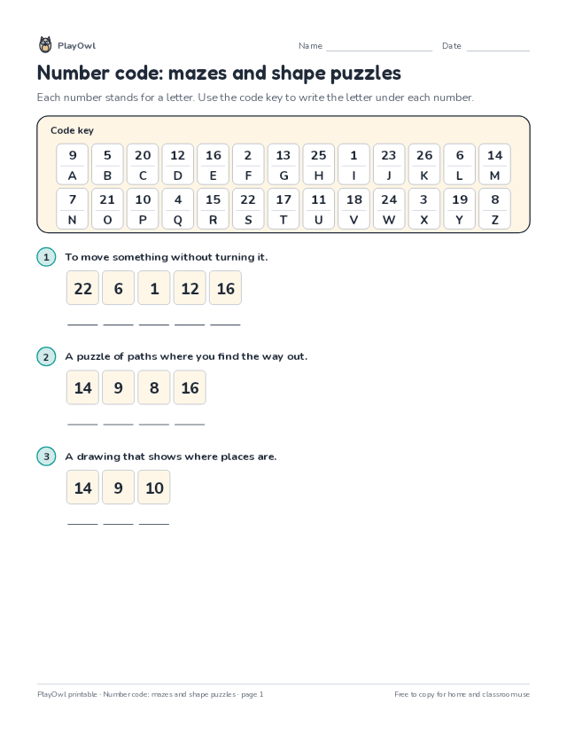 Number code: mazes and shape puzzles: secret code puzzle for Grade 1, page 1 preview