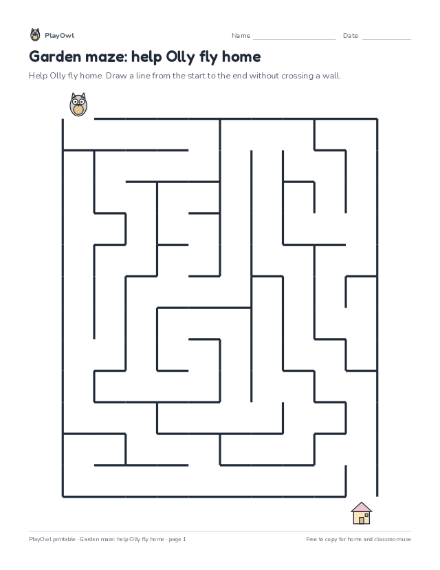Garden maze: help Olly fly home: maze for Grade 1, page 1 preview