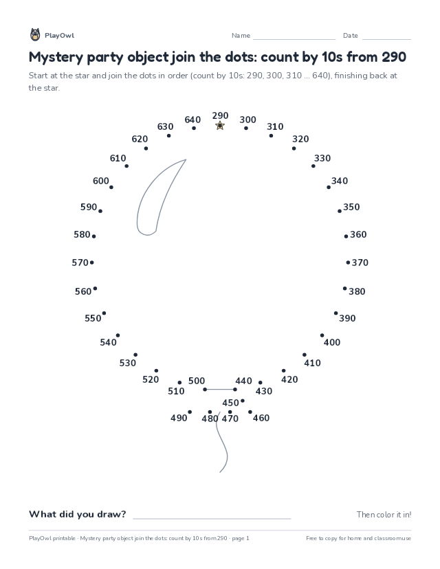 Mystery party object join the dots: count by 10s from 290: dot-to-dot for Grade 1, page 1 preview