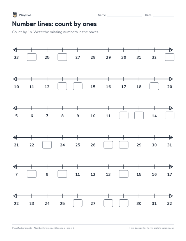 Number lines: count by ones: math worksheet for Grade 1, page 1 preview