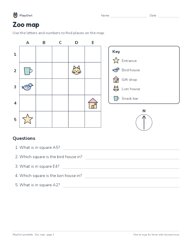 Zoo map: map worksheet for Grade 1, page 1 preview