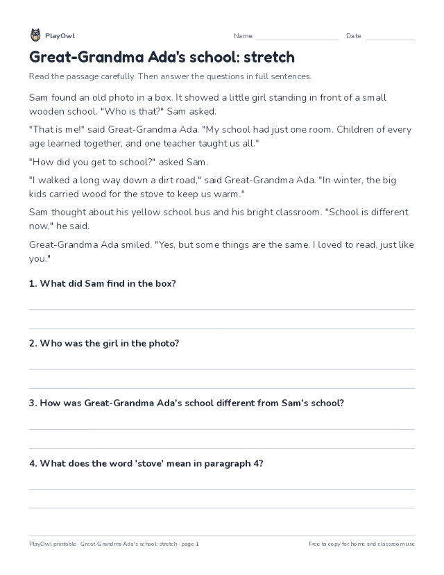 Great-Grandma Ada's school: stretch: reading passage for Grades 1–2, page 1 preview