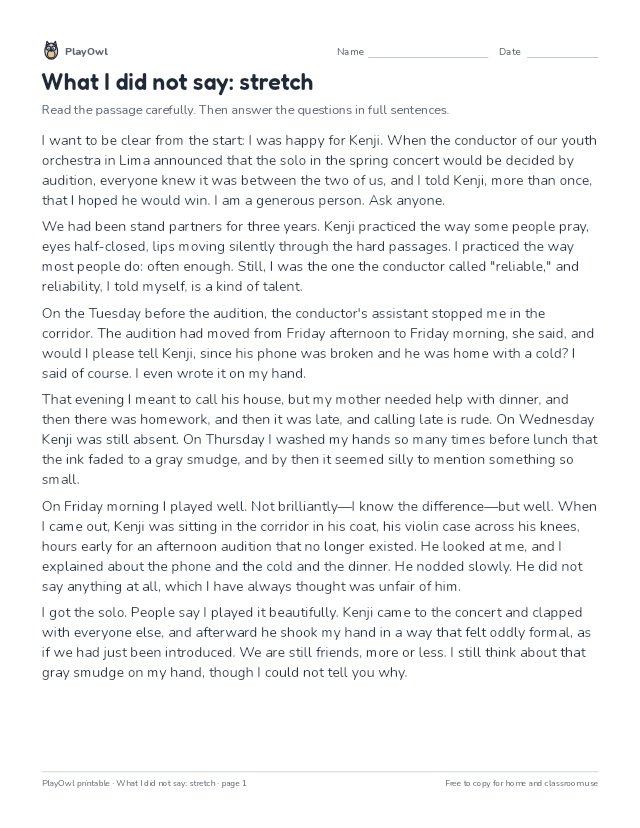 What I did not say: stretch: reading passage for Grade 10, page 1 preview