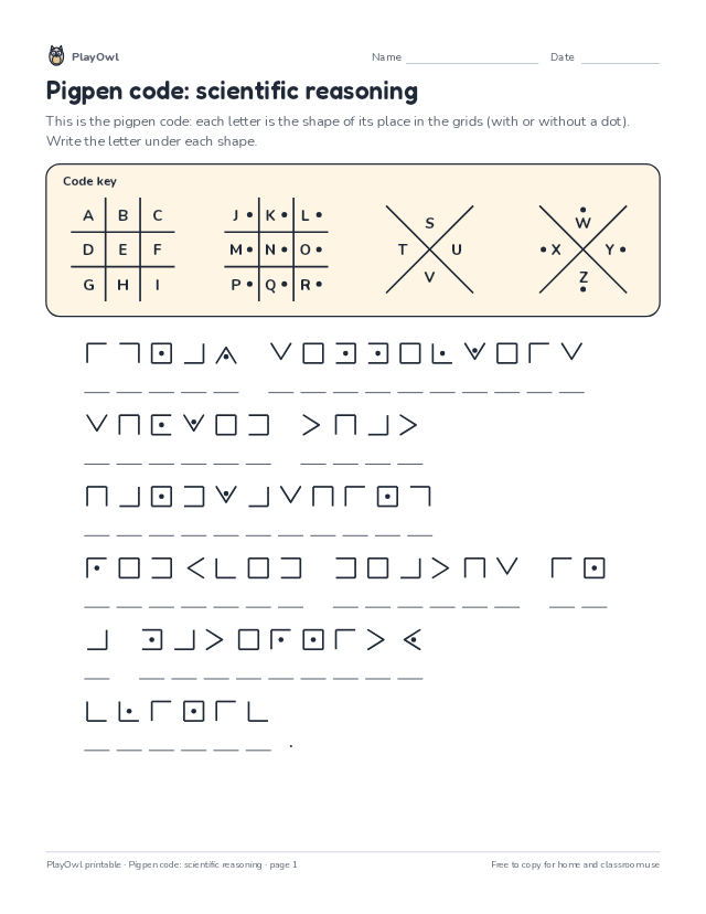 Pigpen code: scientific reasoning: secret code puzzle for Grade 10, page 1 preview
