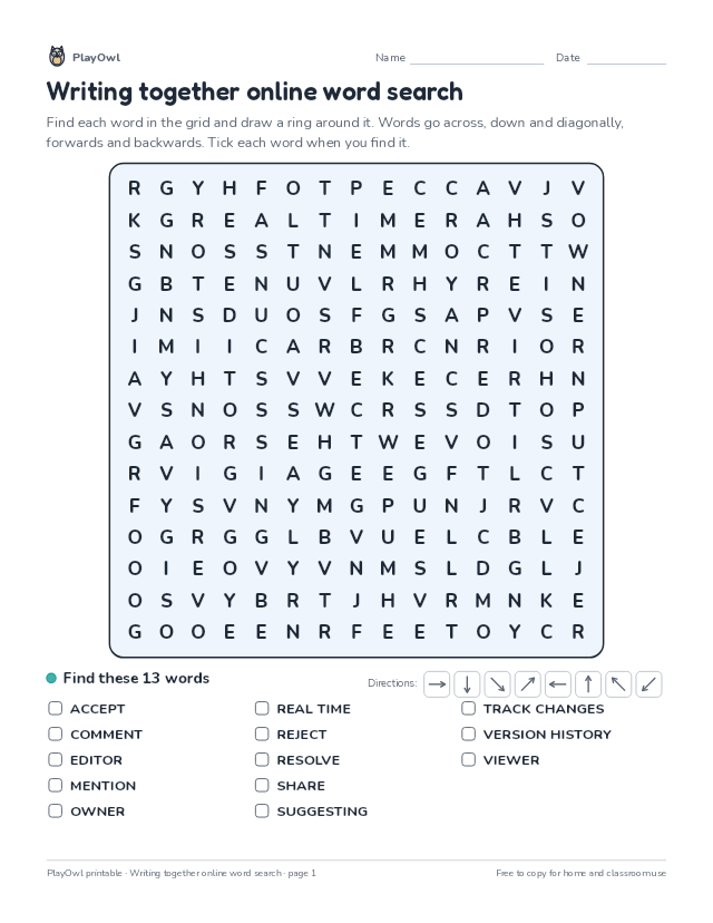 Writing together online word search: word search for Grades 10–12, page 1 preview