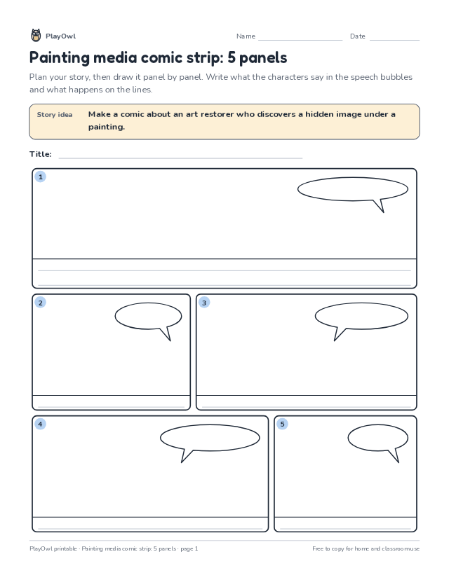 Painting media comic strip: 5 panels: comic strip worksheet for Grade 11, page 1 preview