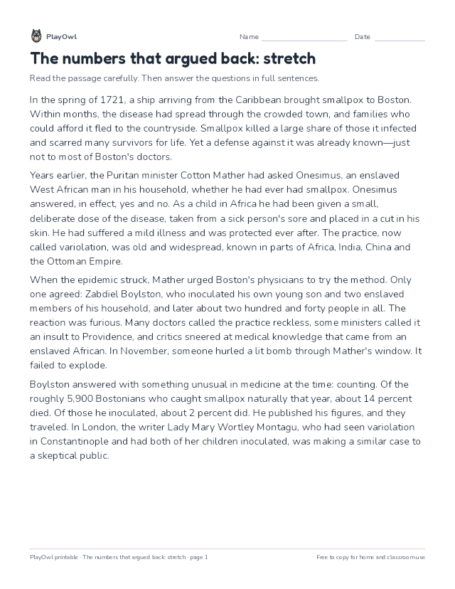 The numbers that argued back: stretch: reading passage for Grades 11–12, page 1 preview