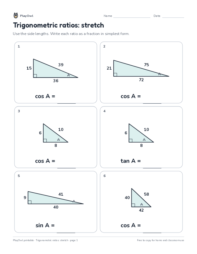 Trigonometric ratios: stretch: math worksheet for Grade 11, page 1 preview