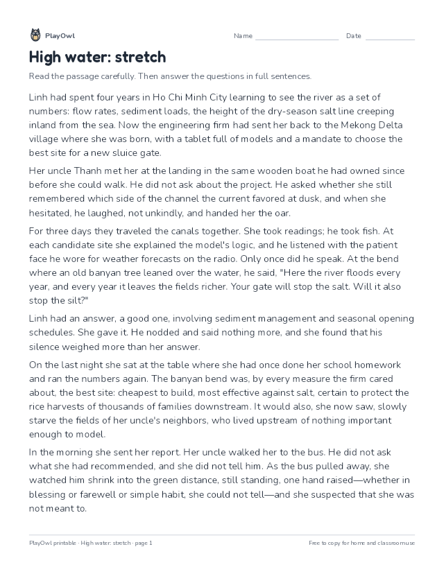 High water: stretch: reading passage for Grade 12, page 1 preview