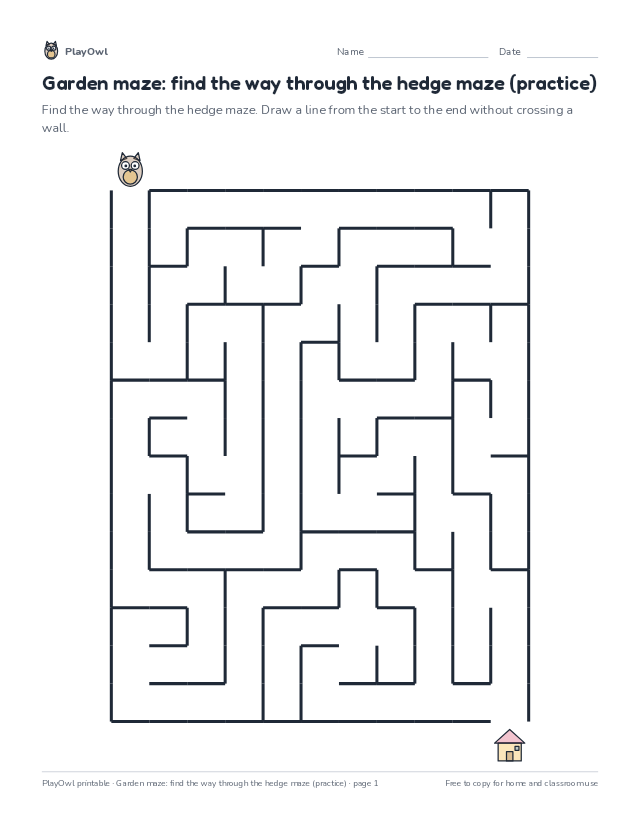 Garden maze: find the way through the hedge maze (practice): maze for Grade 2, page 1 preview