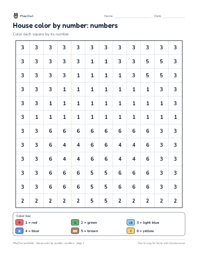 House color by number: numbers: color-by-number page for Grade 2, page 1 preview
