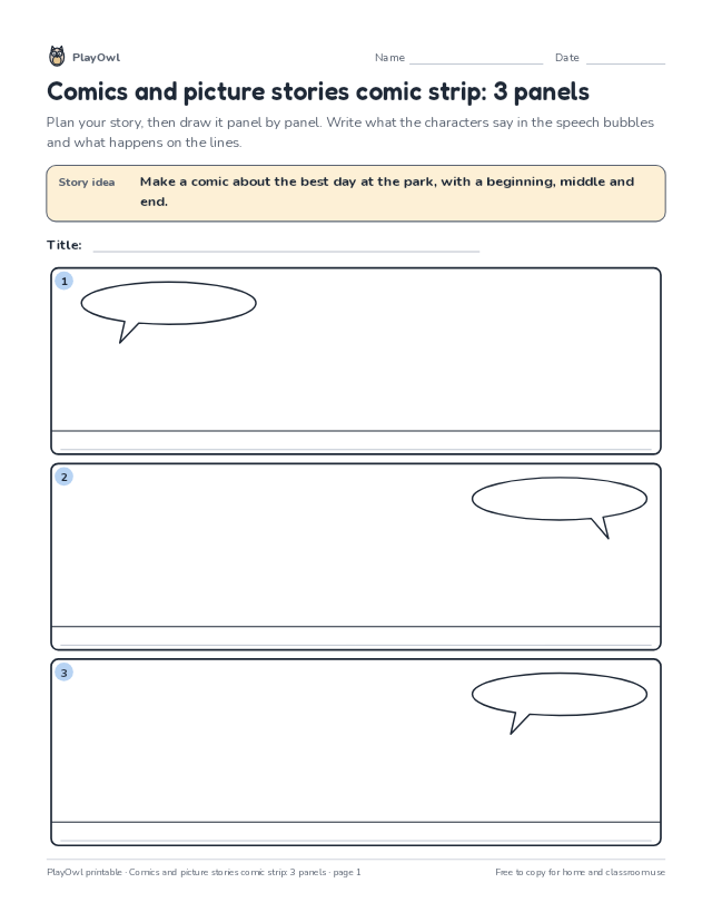 Comics and picture stories comic strip: 3 panels: comic strip worksheet for Grade 2, page 1 preview