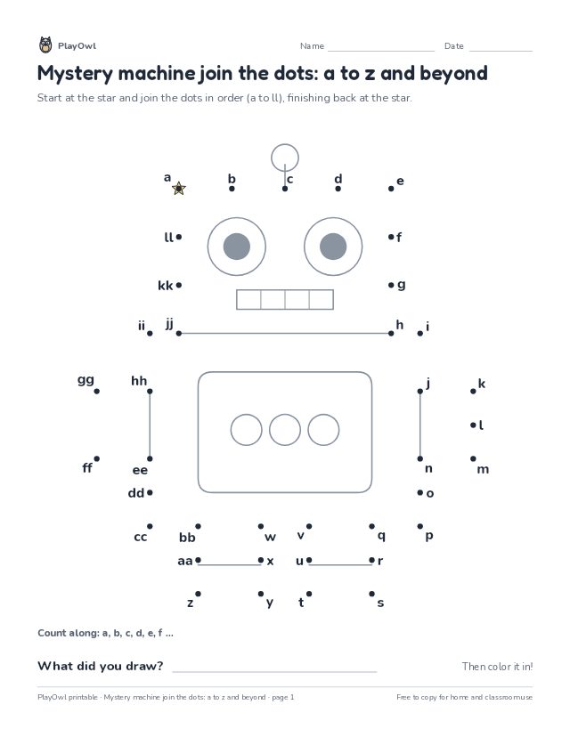 Mystery machine join the dots: a to z and beyond: dot-to-dot for Grade 2, page 1 preview