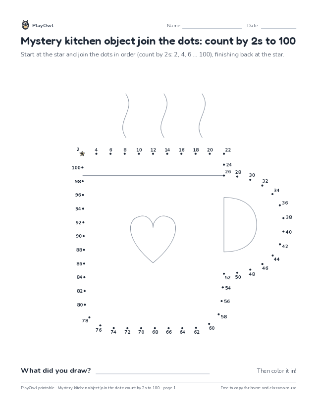 Mystery kitchen object join the dots: count by 2s to 100: dot-to-dot for Grade 2, page 1 preview