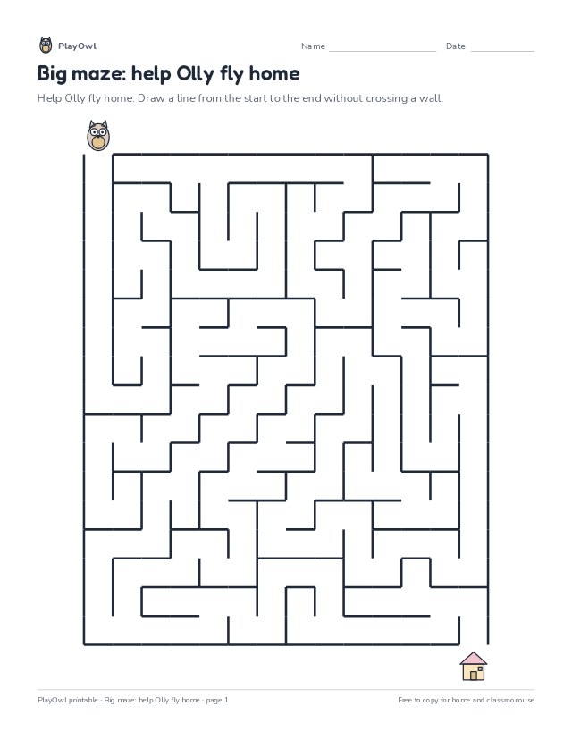 Big maze: help Olly fly home: maze for Grade 2, page 1 preview