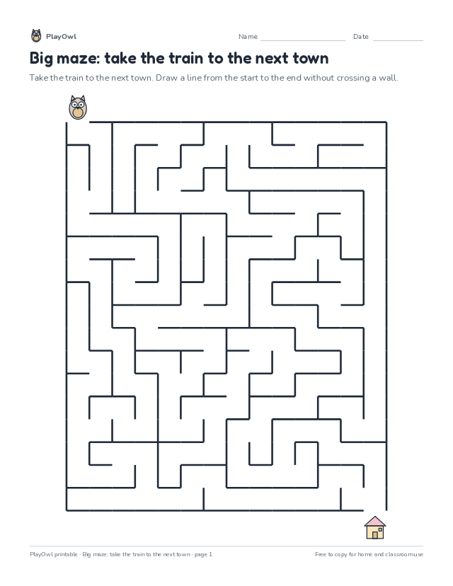 Big maze: take the train to the next town: maze for Grade 2, page 1 preview