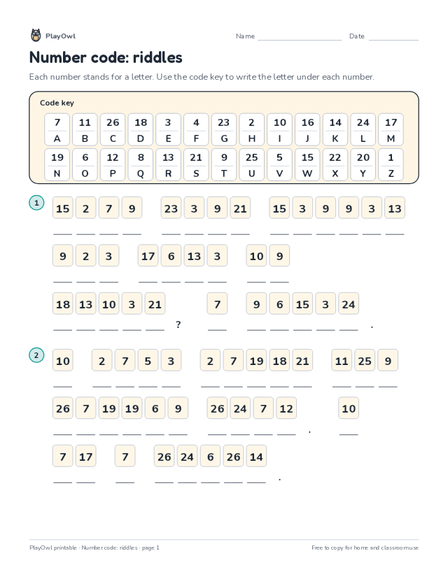 Number code: riddles: secret code puzzle for Grade 2, page 1 preview