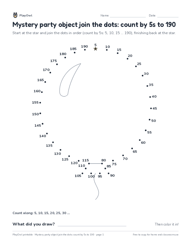 Mystery party object join the dots: count by 5s to 190: dot-to-dot for Grade 2, page 1 preview