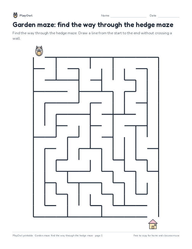 Garden maze: find the way through the hedge maze: maze for Grade 2, page 1 preview