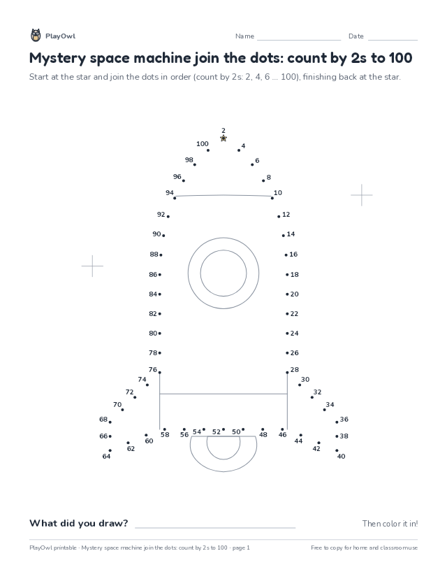 Mystery space machine join the dots: count by 2s to 100: dot-to-dot for Grade 2, page 1 preview