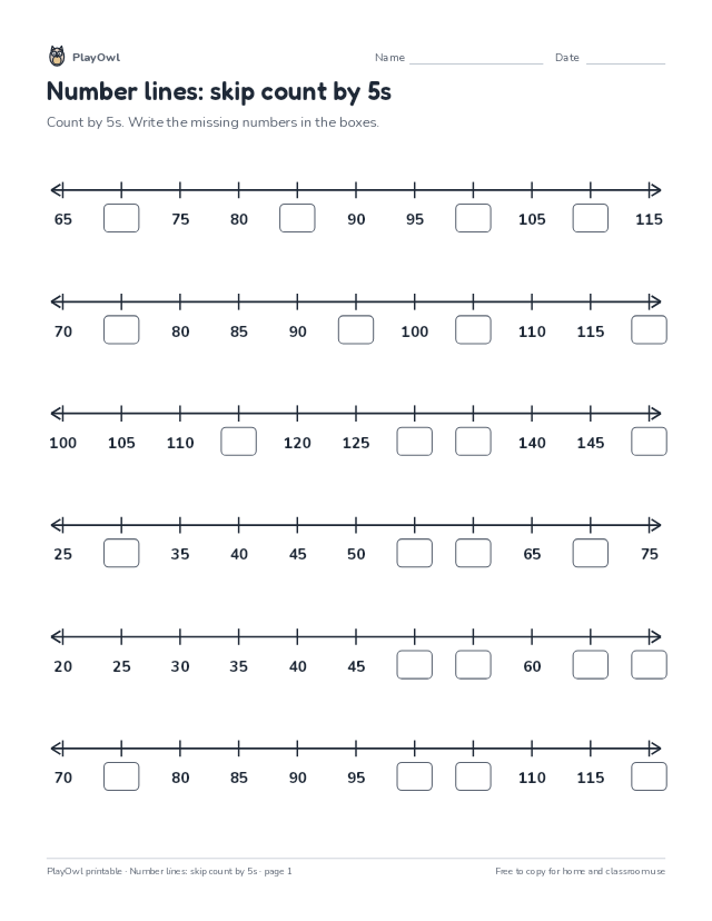 Number lines: skip count by 5s: math worksheet for Grades 2–3, page 1 preview