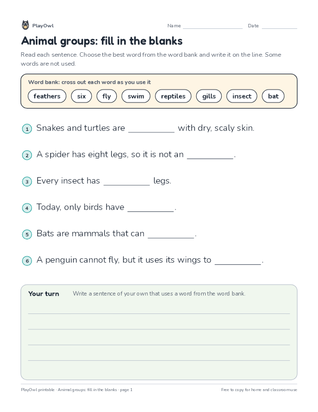 Animal groups: fill in the blanks: fill-in-the-blank worksheet for Grade 2, page 1 preview