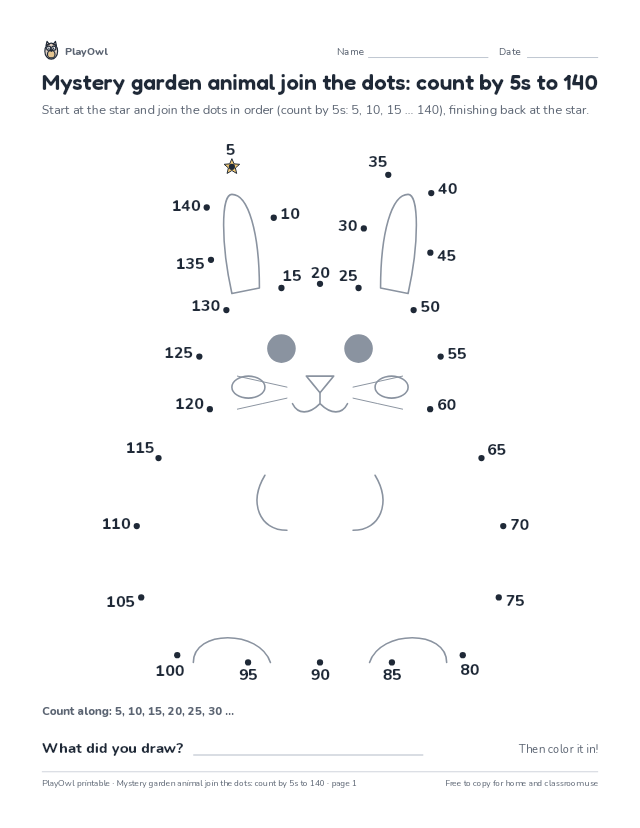 Mystery garden animal join the dots: count by 5s to 140: dot-to-dot for Grade 2, page 1 preview