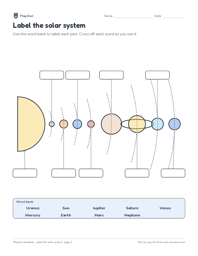 Label the solar system: science diagram worksheet for Grade 2, page 1 preview