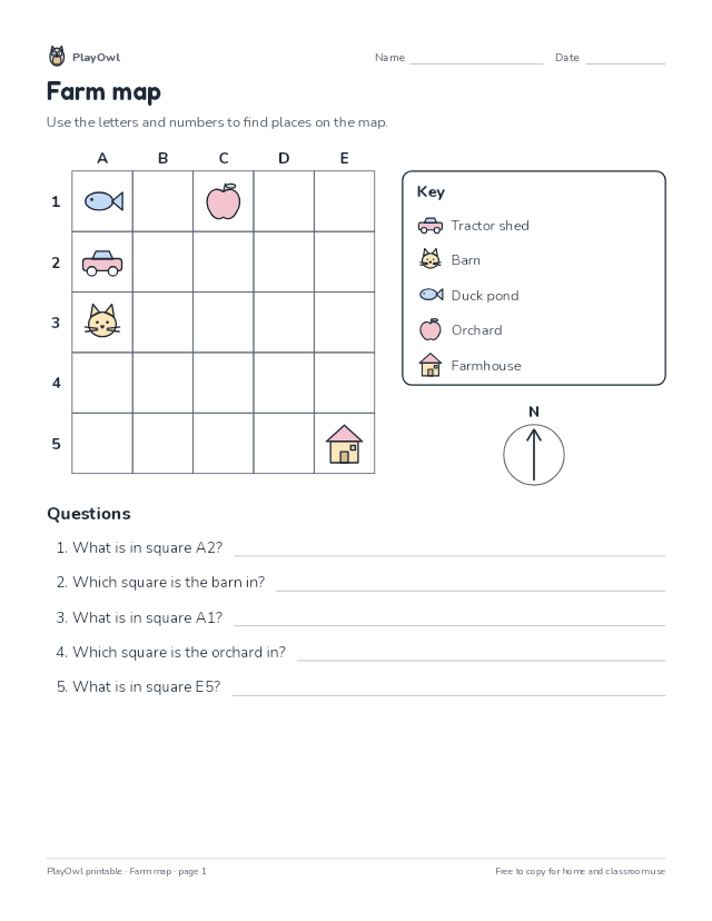 Farm map: map worksheet for Grade 2, page 1 preview