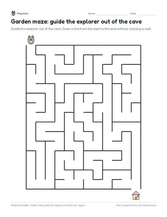 Garden maze: guide the explorer out of the cave: maze for Grade 3, page 1 preview
