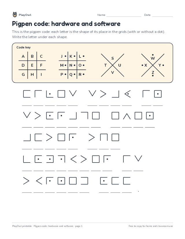 Pigpen code: hardware and software: secret code puzzle for Grade 3, page 1 preview