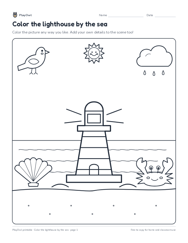 Color the lighthouse by the sea: coloring page for Grade 3, page 1 preview
