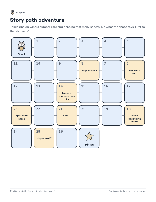 Story path adventure: printable board game for Grade 3, page 1 preview