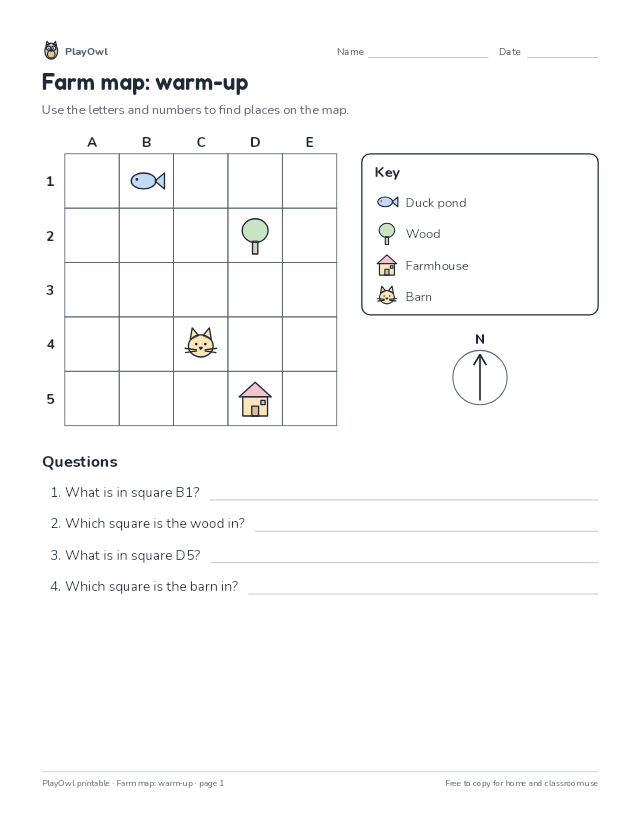 Farm map: warm-up: map worksheet for Grade 3, page 1 preview