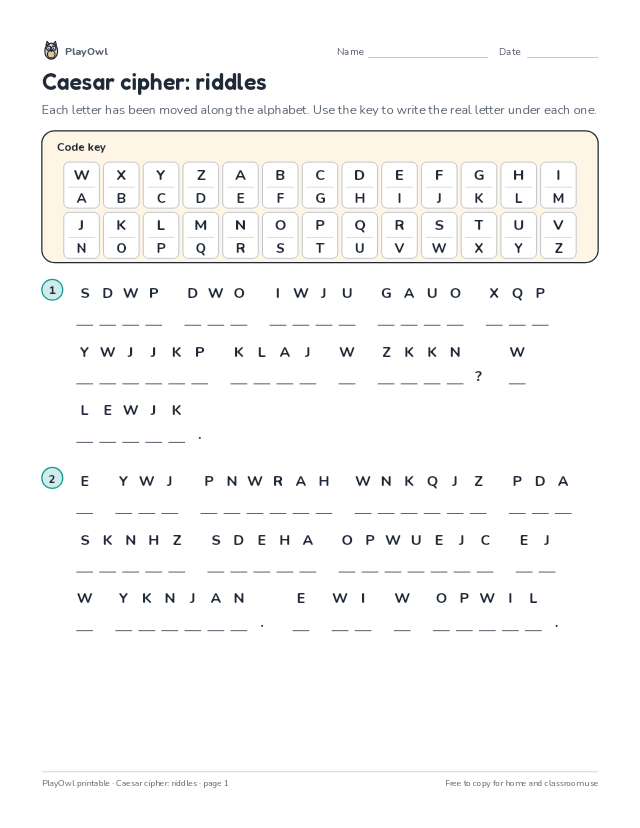 Caesar cipher: riddles: secret code puzzle for Grade 3, page 1 preview