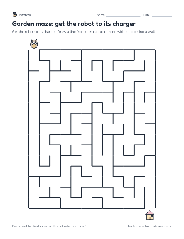 Garden maze: get the robot to its charger: maze for Grade 3, page 1 preview