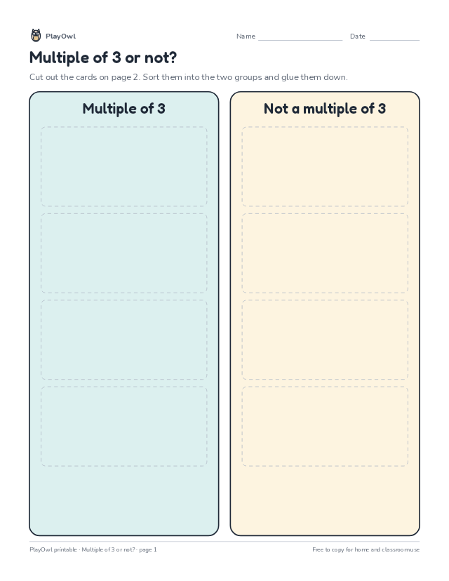 Multiple of 3 or not?: cut-and-sort worksheet for Grades 3–4, page 1 preview
