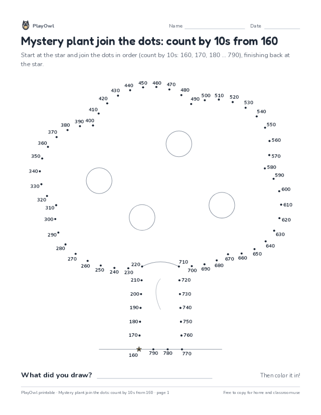 Mystery plant join the dots: count by 10s from 160: dot-to-dot for Grade 3, page 1 preview