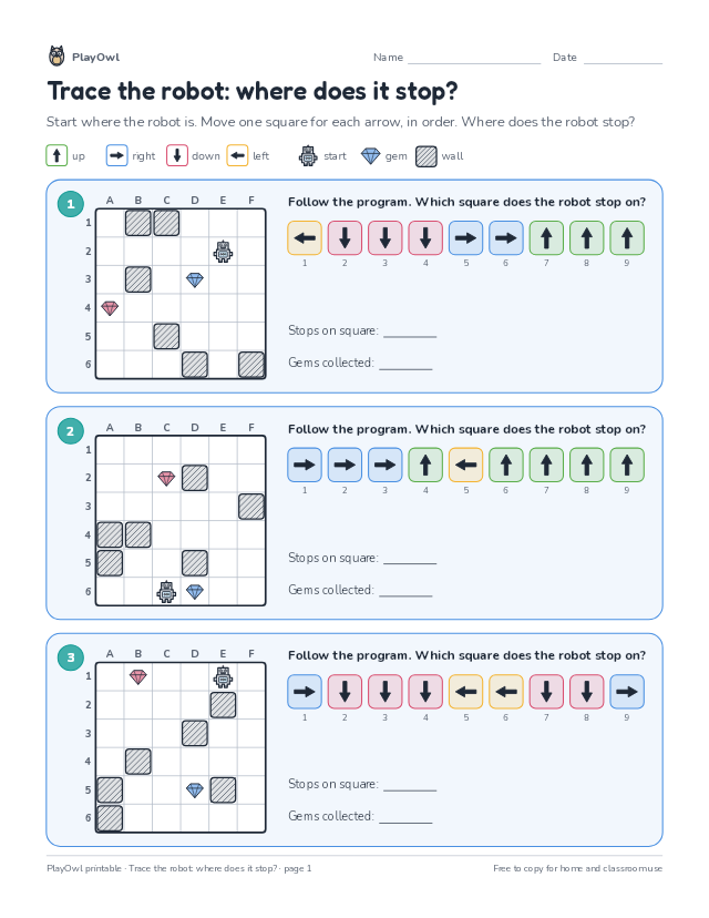 Trace the robot: where does it stop?: coding puzzle for Grade 4, page 1 preview