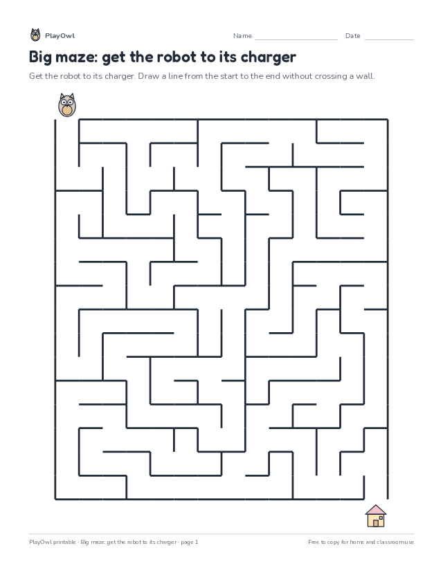 Big maze: get the robot to its charger: maze for Grade 4, page 1 preview