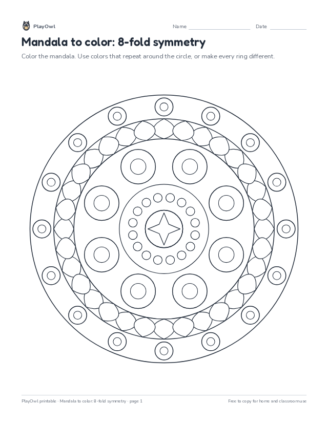 Mandala to color: 8-fold symmetry: coloring page for Grade 4, page 1 preview