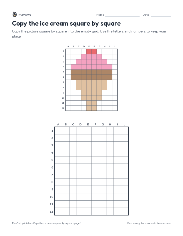 Copy the ice cream square by square: grid drawing worksheet for Grade 4, page 1 preview