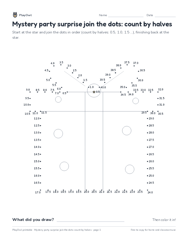 Mystery party surprise join the dots: count by halves: dot-to-dot for Grade 4, page 1 preview