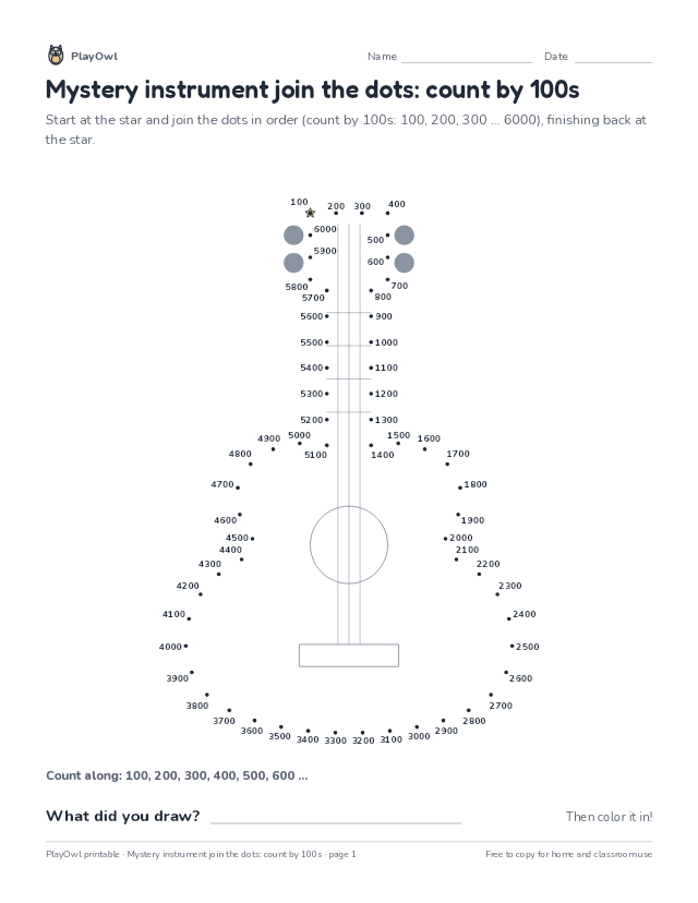 Mystery instrument join the dots: count by 100s: dot-to-dot for Grade 4, page 1 preview