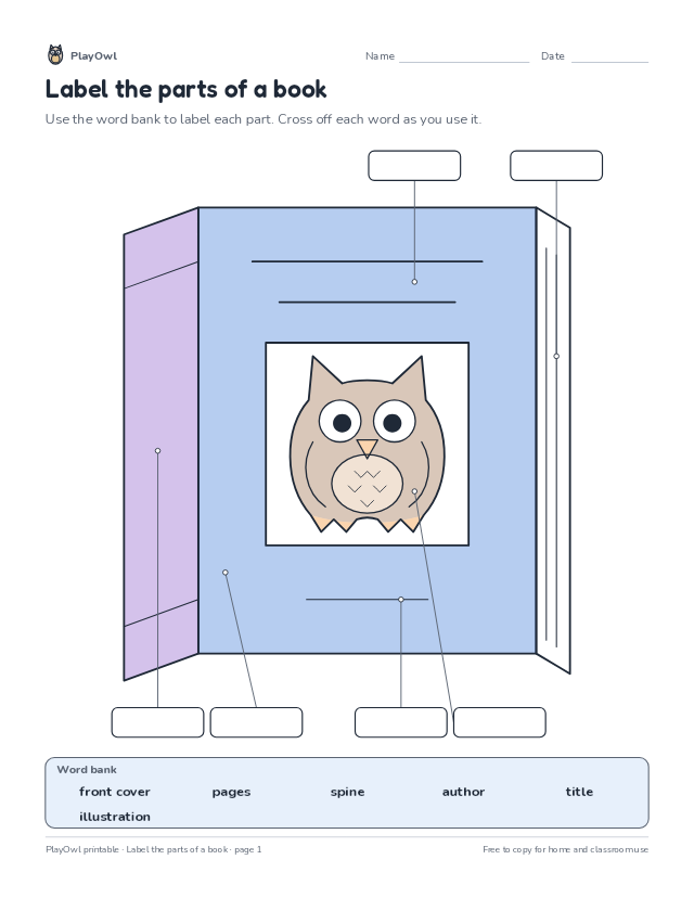 Label the parts of a book: diagram diagram worksheet for Grade 4, page 1 preview